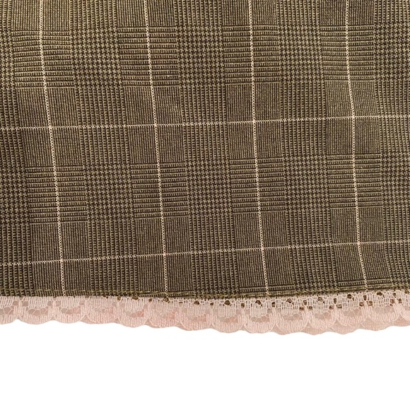 Old Navy Brown Checkered Plaid Flair Skirt With Pink Lace Hem, Juniors Size 1 - Picture 4 of 10